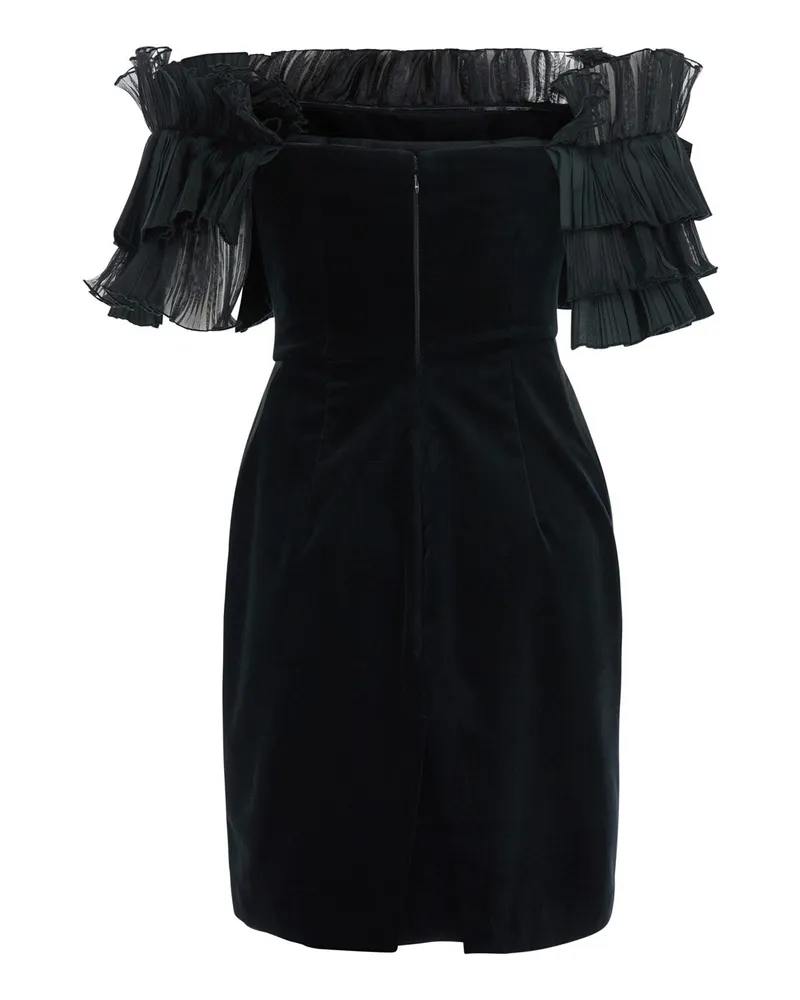 Elisabetta Franchi Ruffled Off-Shoulder Mini Dress — Black Black