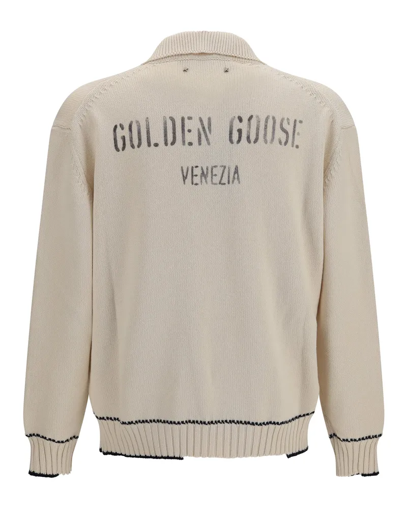 Golden Goose Men's Polo Rindley Heritage White Cotton Knitwear Sweater White