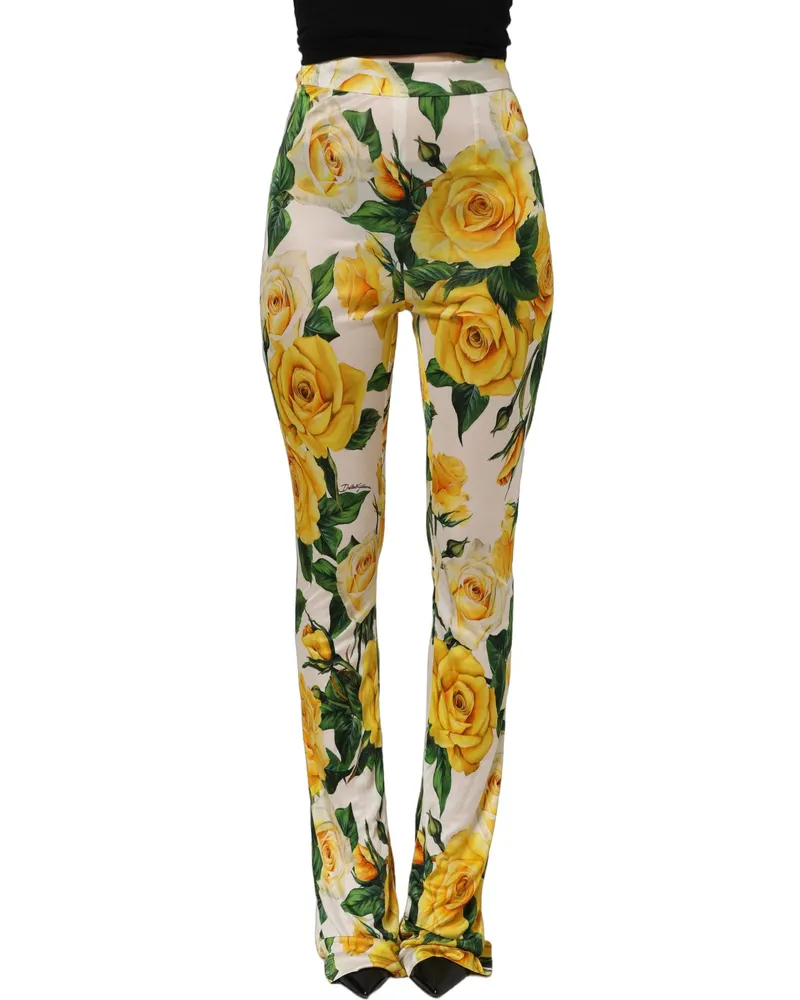 Dolce & Gabbana Floral Print Viscose Trousers — Yellow Yellow