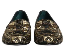 Sequin-Embroidered Leather Loafer — Black