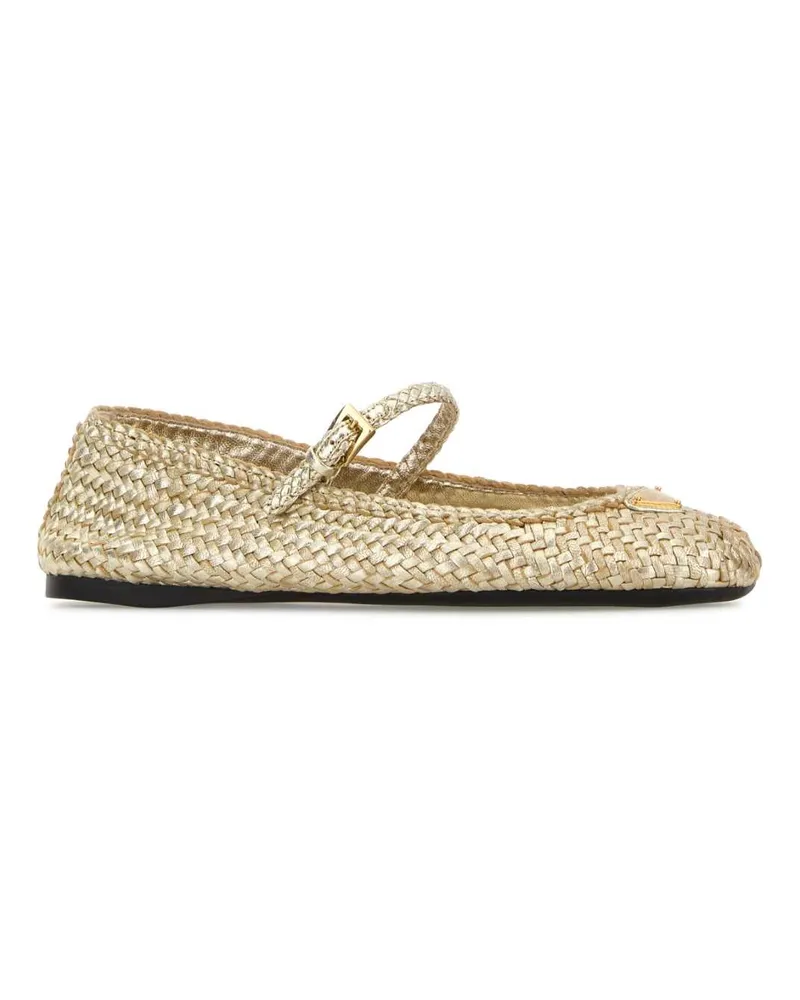 Prada Women's Gold Leather Ballerinas Pirite Ballerine Flat Shoes Gold