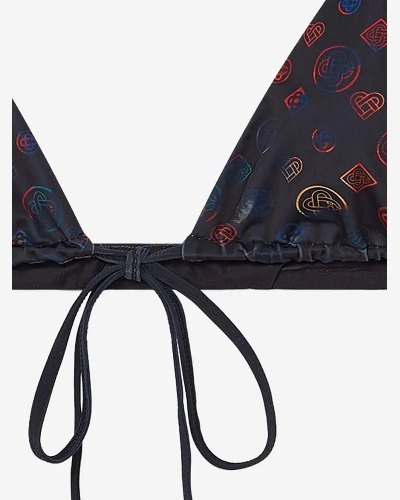 Casablanca Paris Women's Drawstring Triangle Bikini Top With Monogram Black Polyester Swimwear Sea Clothing Black