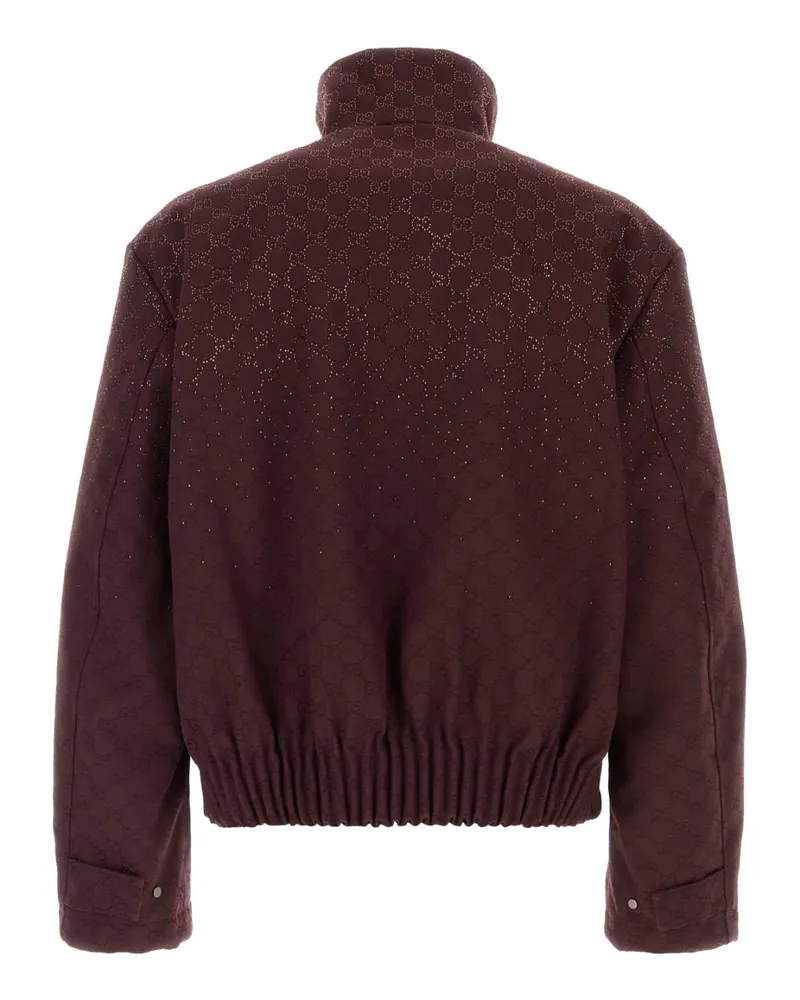 Gucci Men's Burgundy Gg Fabric Padded Jacket Aubergine Cotton Mix Giubbini Purple