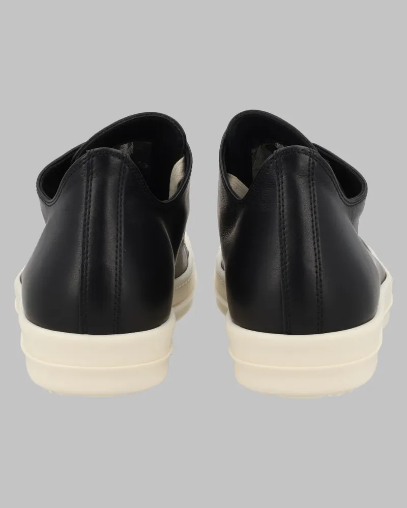Rick Owens Low-Top Cow Leather Sneaker — Black Black