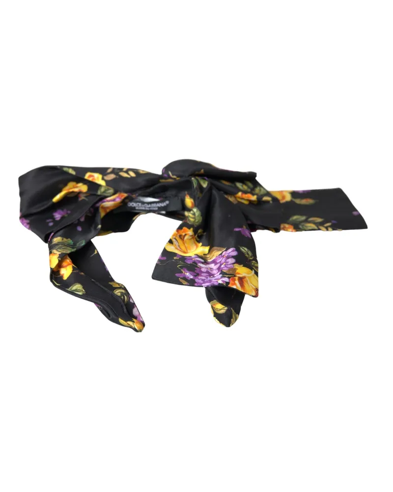 Dolce & Gabbana Black Floral Applique Silk Women Headband Diadem Accessory Black
