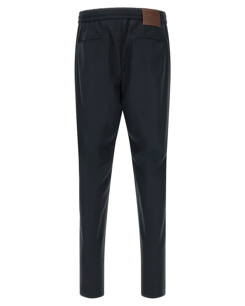 Kiton Virgin Wool with Contrast Red Button Trousers — Navy Navy