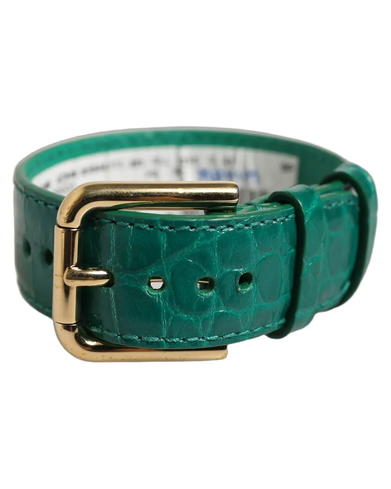 Dolce & Gabbana Women's Green Embossed Leather Gold Buckle Belt Strap Bracelet Dark Calf Green