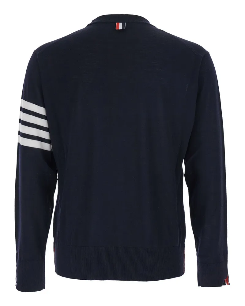 Thom Browne 4-Bar Crew Neck Virgin Wool Sweater — Blue Blue