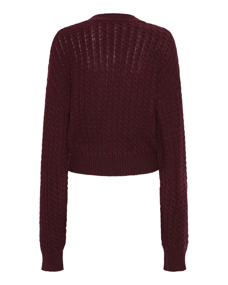ROTATE Birger Christensen Women's Cable Crewneck Sweater Decadent Chocolate Wool Jumpers Burgundy
