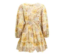 Women's Daylight Wrap Mini Dress Stamp-Floral-Cream Cotton