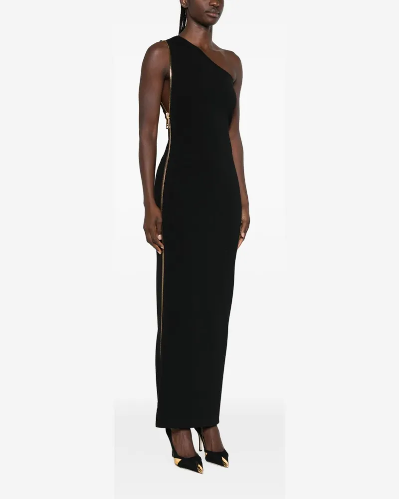 Elisabetta Franchi One-Shoulder Fine Knit Dress — Black Black