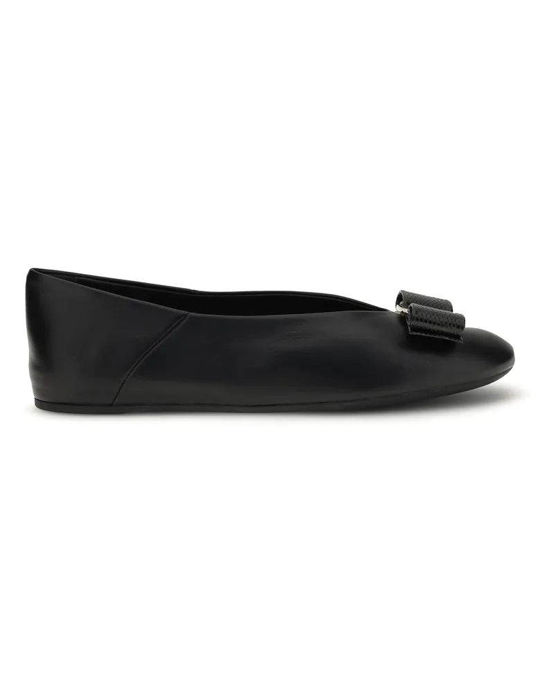 Ferragamo Women's Ballerina Flats Vara Bow Black Calf Leather Shoes Black