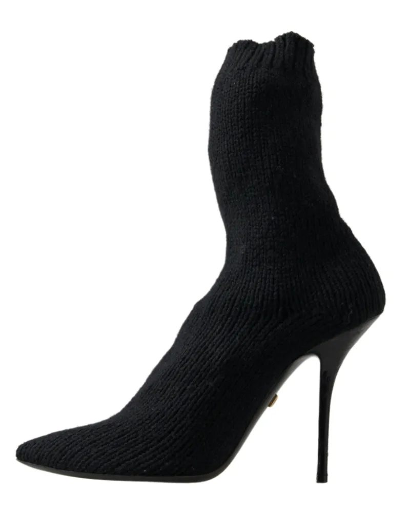 Dolce & Gabbana Black Stiletto Heel Mid Calf Women Boot Shoes Viscose Black