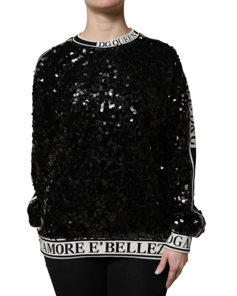 Dolce & Gabbana Women's Sequin-Embellished Sweatshirt Black Polyester Sweatshirts Black