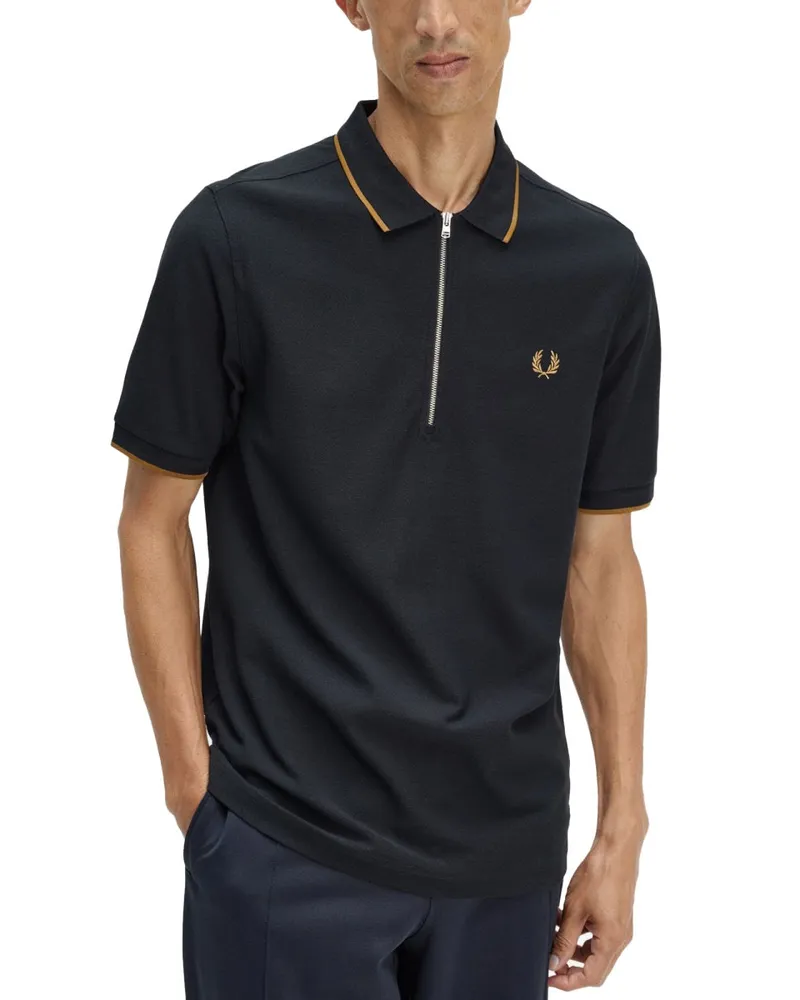 Fred Perry Zip Cotton Polo Shirt — Black Black