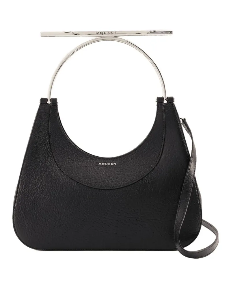 Alexander McQueen Women's Cross Bar Purse -  Leather Black-Silver Lambskin Bags Handbags-Purses Black