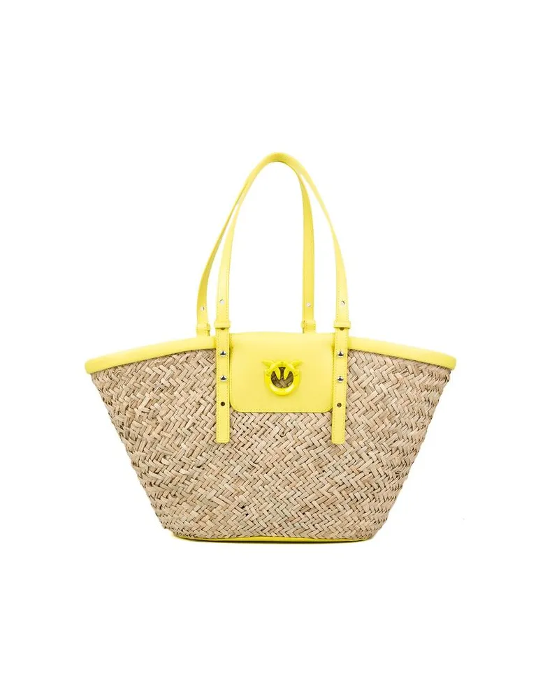 Pinko Women's Beach Bag Beige-Yellow Cow Leather - Other Beige/yellow Yellow