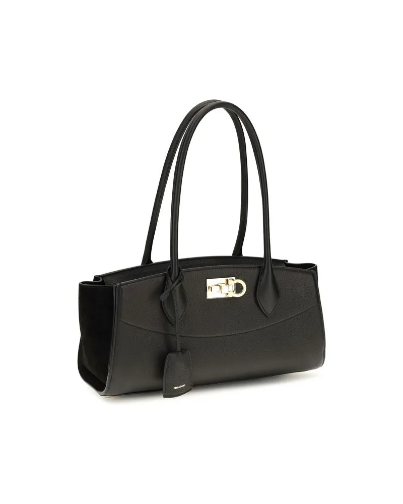 Ferragamo Women's Black Calf Leather Bos Taurus Shoulder Bag Black