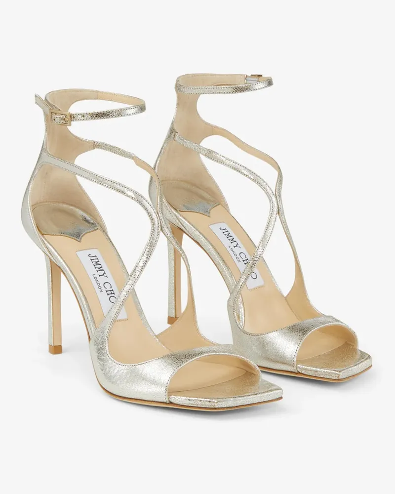 Jimmy Choo Metallic Leather Strappy Heel Sandal — Champagne Champagne