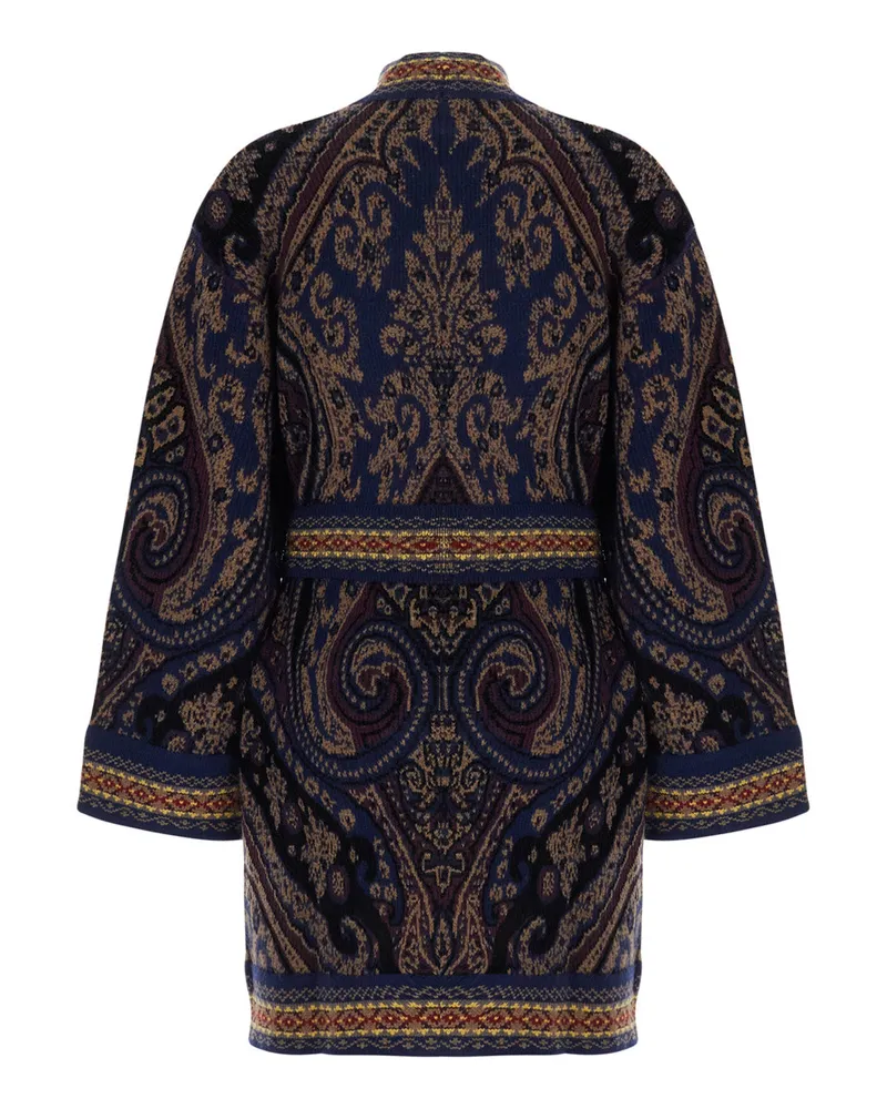 Etro Women's Cardigan Multicolour Belted Wool Tops Top Navy