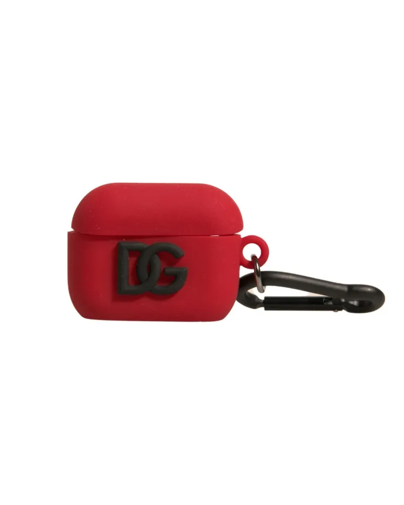 Dolce & Gabbana Unisex Red Silicone Rubber Logo Embossed Airpods Case Accessory Red