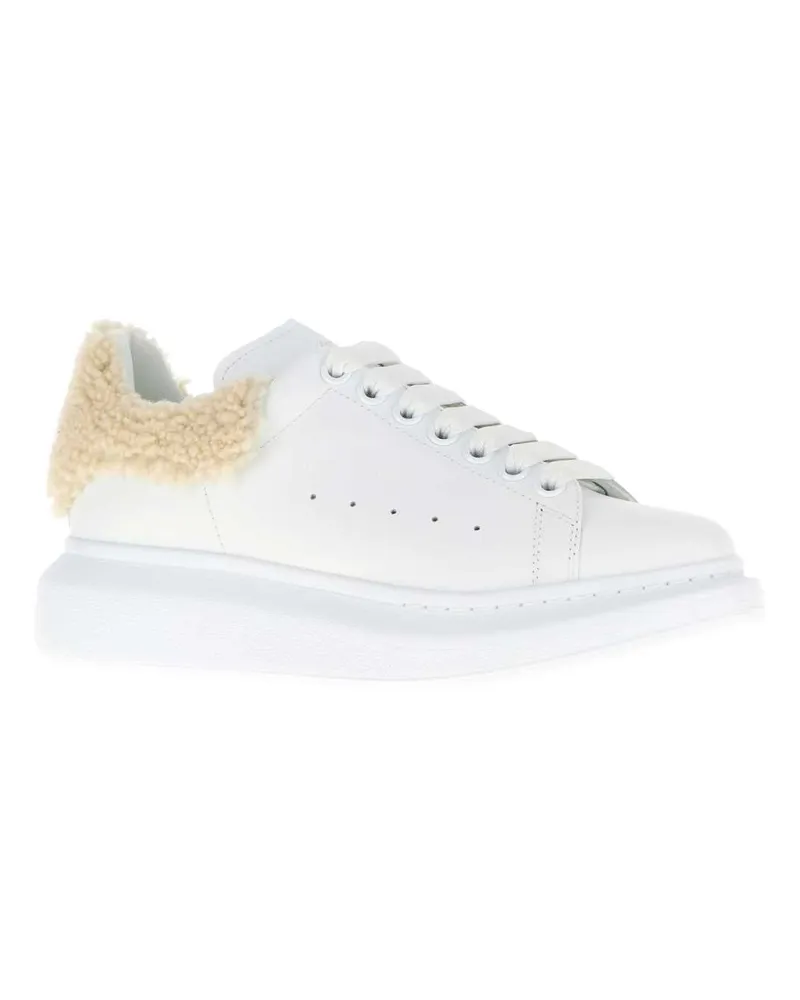 Alexander McQueen Women's White Leather Sneakers With Beige Shearling Heel Whitebeige Calf Skinnon Def White