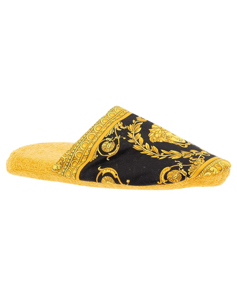 Versace Unisex House Slippers Baroque Print Yellow Cotton Flat Shoes Yellow