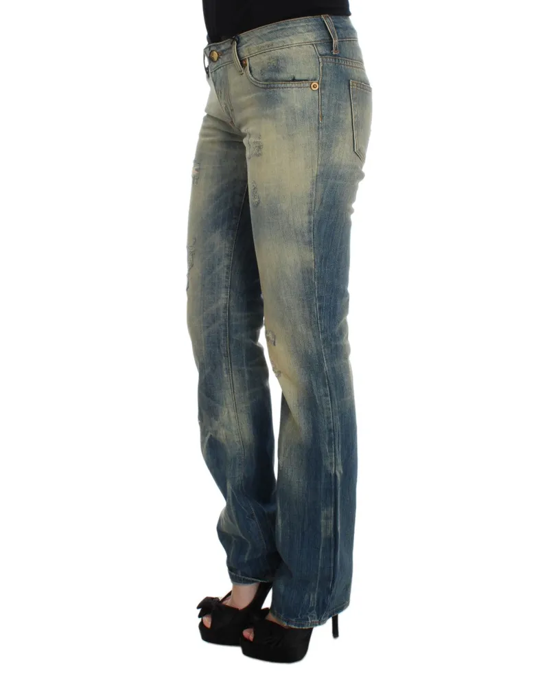 Roberto Cavalli Women's Blue Wash Cotton Slim Fit Bootcut Jeans Clothing Blue