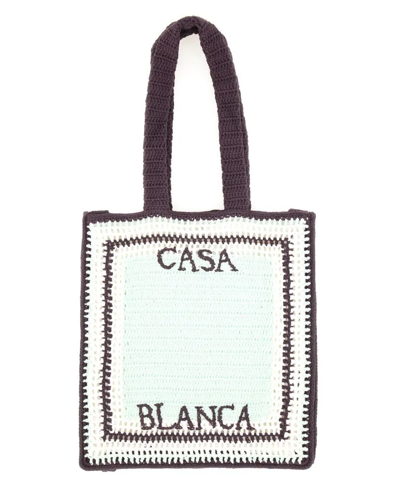 Casablanca Paris Men's Crochet Bag With Logo Purple Cotton Handbags Hand Purple