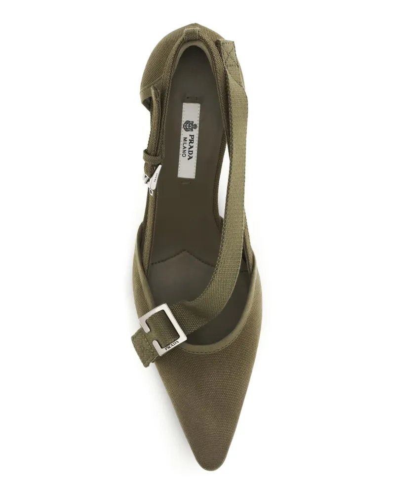 Prada Women's Pumps Cotton Military High Heel Shoes Beige