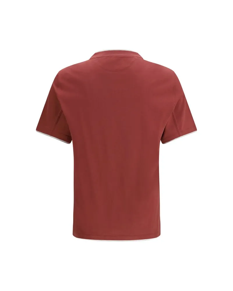 Brunello Cucinelli Men Bordeaux Cotton T-Shirt Red