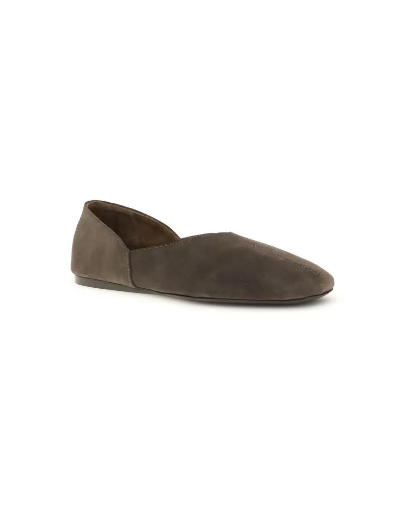 KHAITE Women's Brown Calf Leather Bos Taurus Ballet Flats Brown