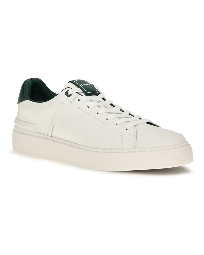 Balmain Men's B-Court Leather Sneakers Blanc-Vert Bouteille Blanc/vert White