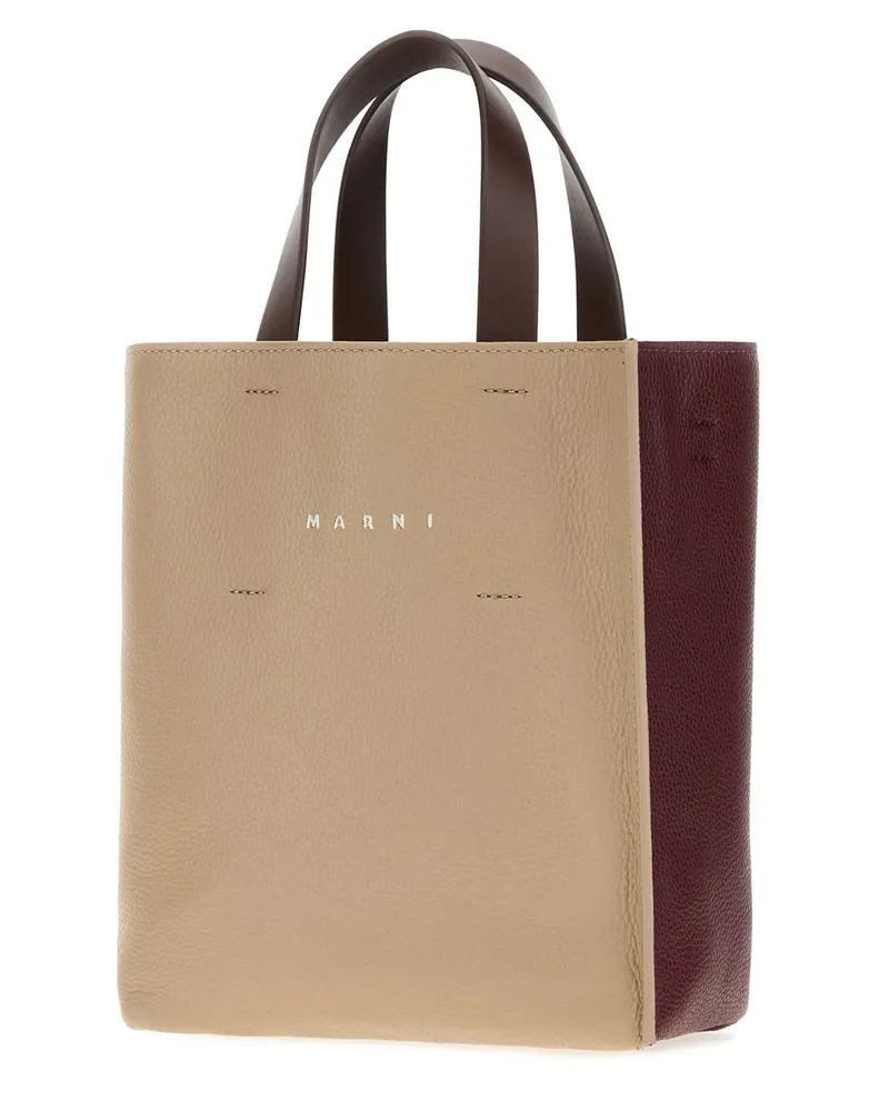 Marni Women's Two-Tone Leather Mini Museo Handbag Moonstonedarkburgundycoffee Borse A Mano Bag Beige