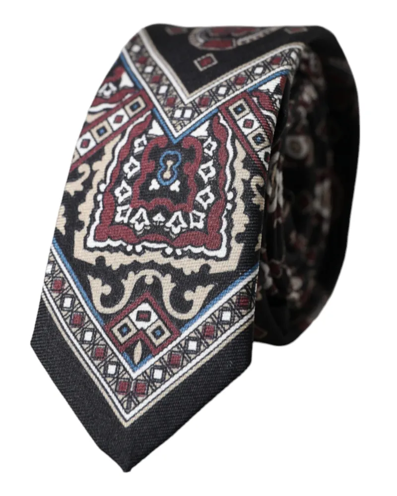 Dolce & Gabbana Black Printed Silk Adjustable Men Tie Black