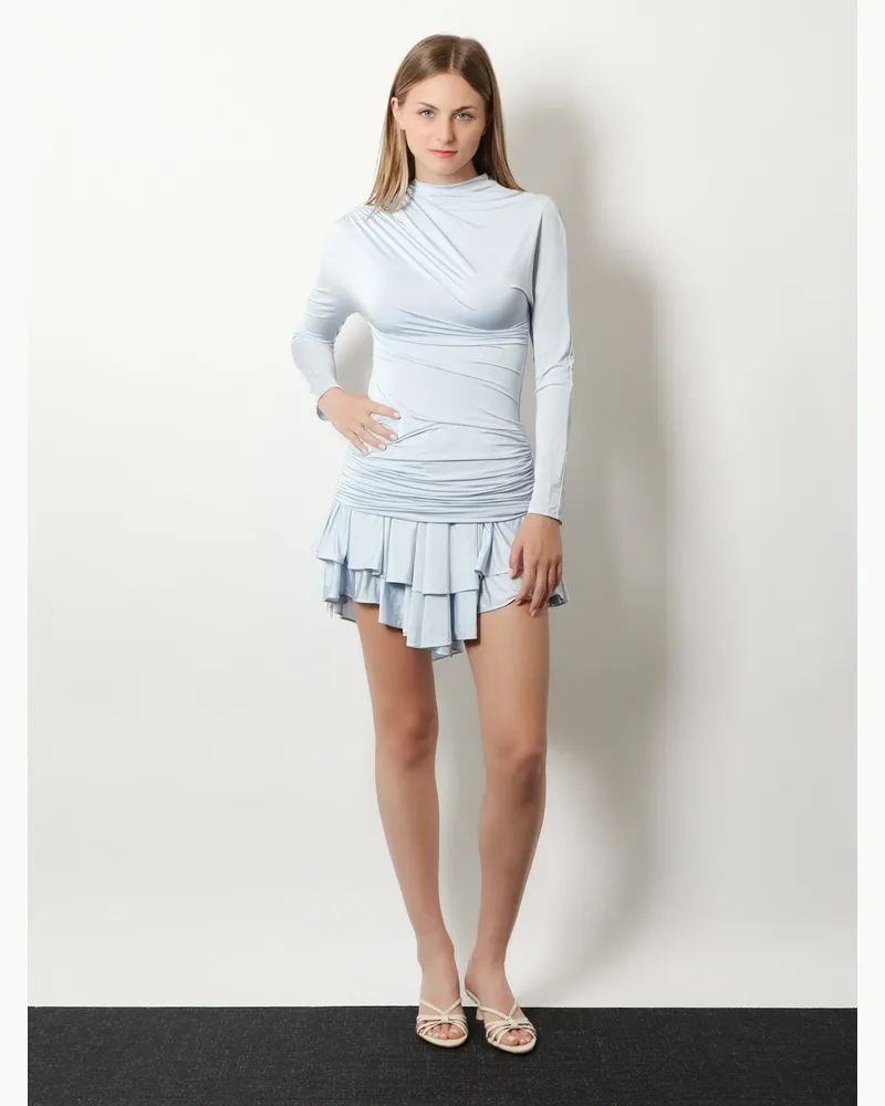 Self-Portrait Women's Mini Dress Gathered Jersey Blue Viscose Blue