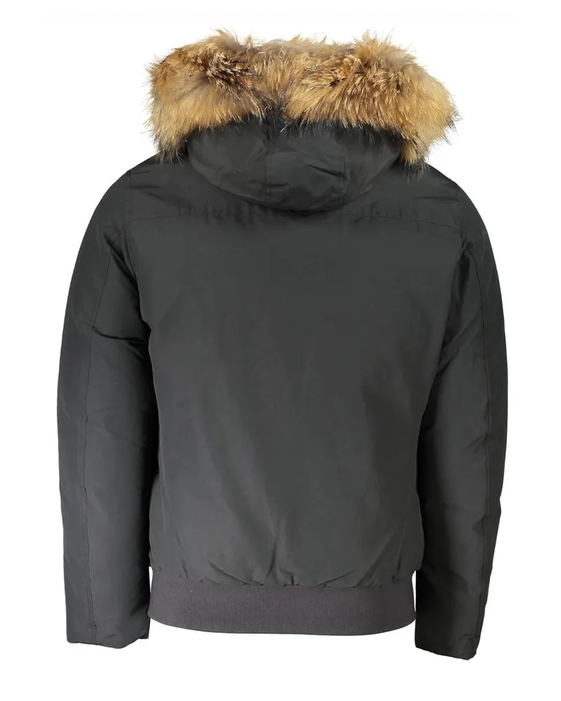 Woolrich Gray Cotton Men Jacket With Hood And Removable Fur Clothing Gray