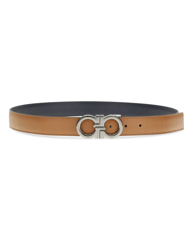 Ferragamo Men's Reversible And Adjustable Gancini Belt Cowhide Calf Leather Bos Taurus E Braces Beige
