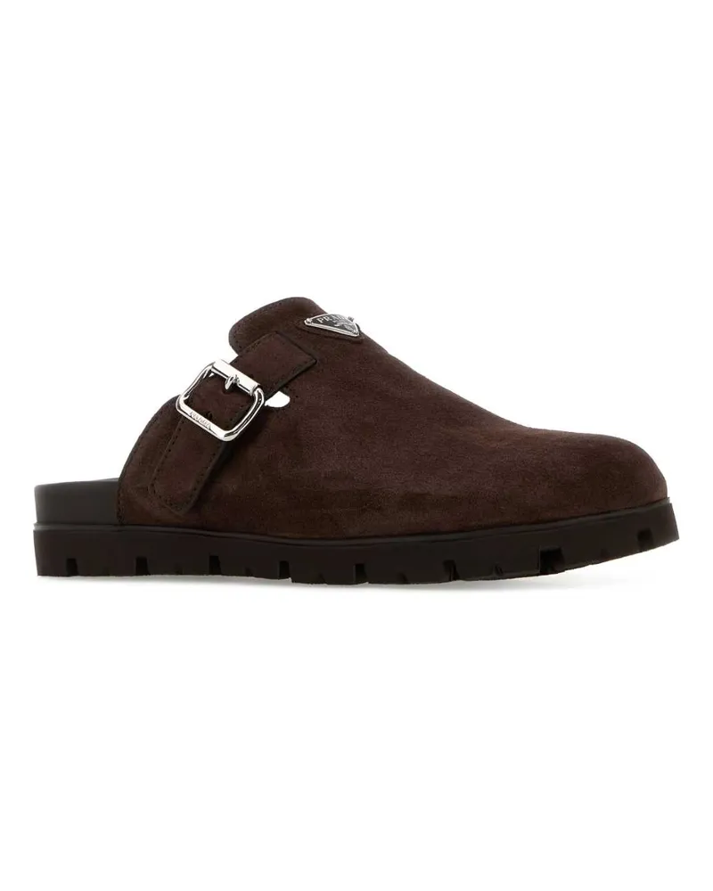 Prada Men's Dark Brown Suede Slippers Moro Flat Shoes Moro