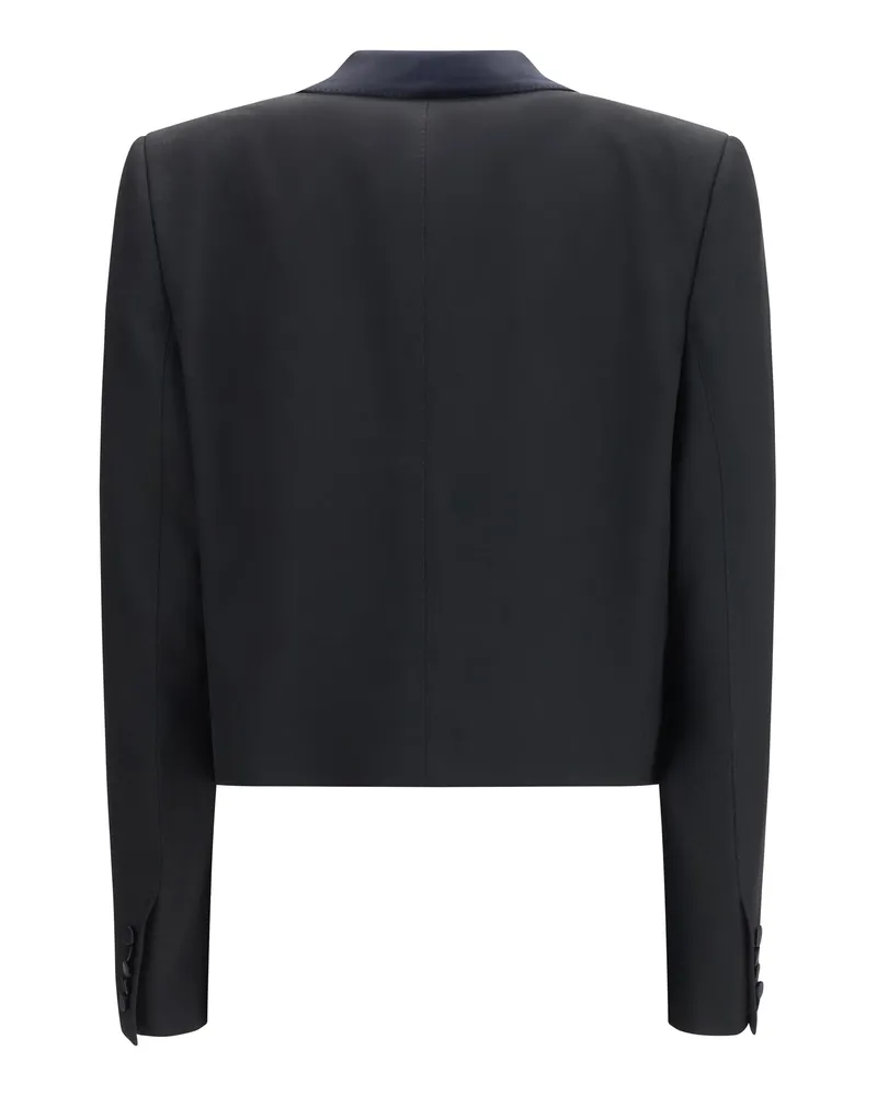 Tom Ford Women's Cropped Single-Breasted Jacket Black-Deep Blue Navy Wool Black/deep Black