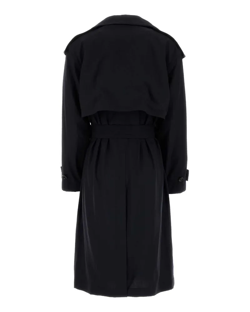 Bottega Veneta Women's Black Wool Trench Coat Navy Exterior Black