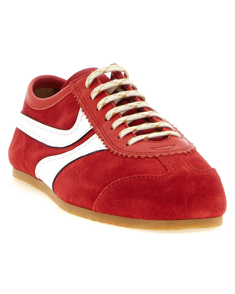 Dries van Noten Suede Leather-Panel Retro Sneaker — Red Red