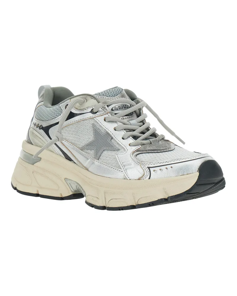 Golden Goose Mixed-Material Low-Top Sneaker — Gray 