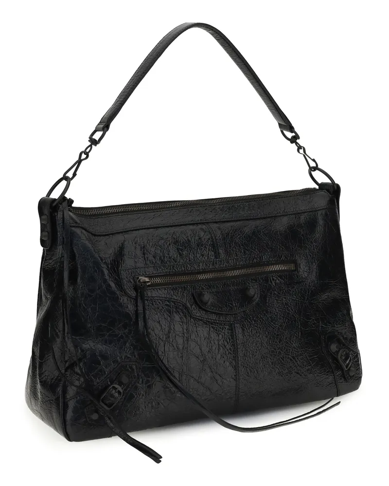Balenciaga Men's Le City Moto Medium Shoulder Bag Black Lamb Ovis Aries Black