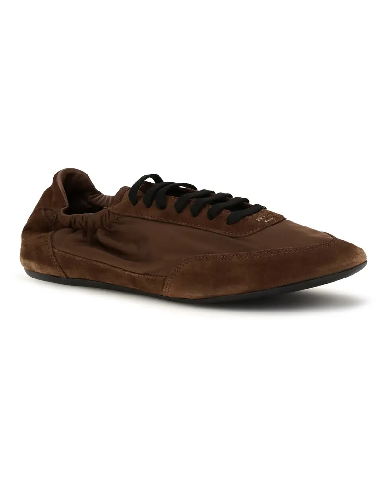 Prada Men's Collapse Sneakers Re-Nylon And Suede Palissandro Sole: Rubber Brown