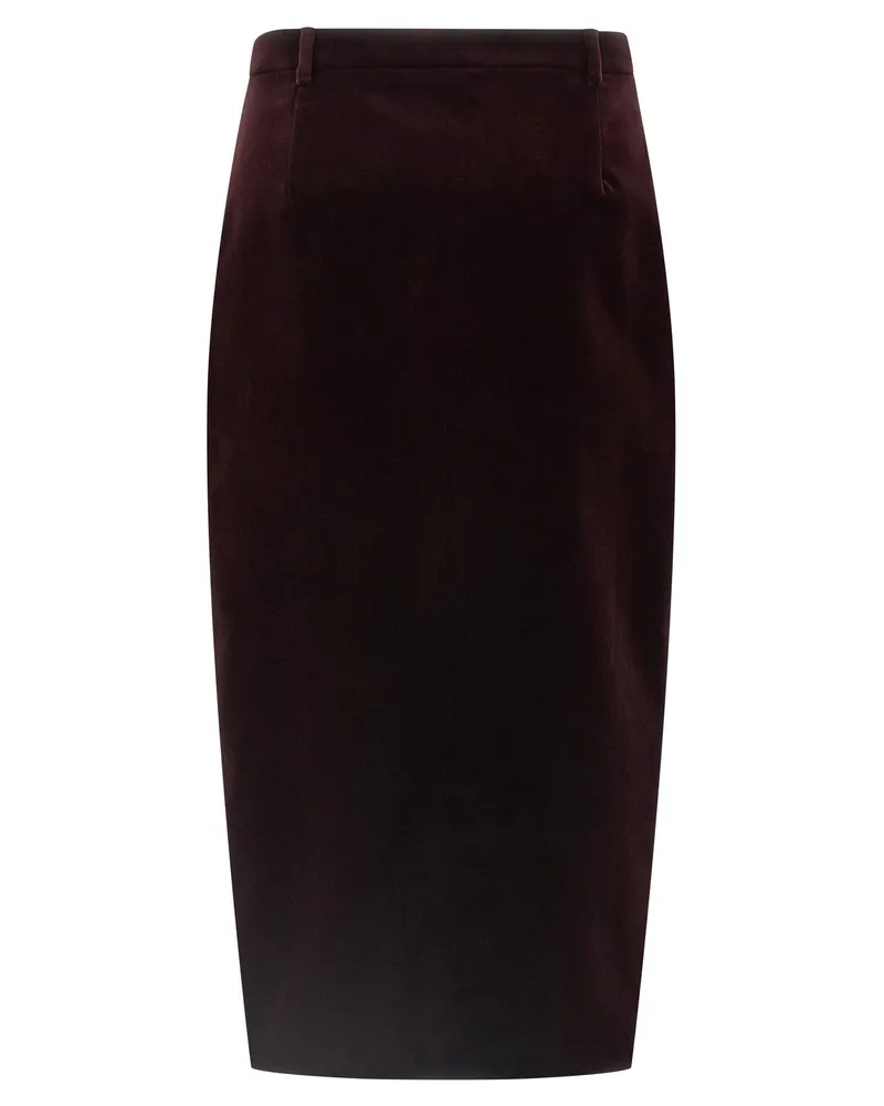 Saint Laurent Cotton Velvet Midi Skirt — Burgundy Burgundy
