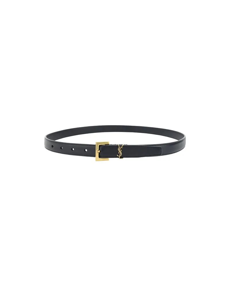 Saint Laurent Women's Black Calf Leather Bos Taurus Thin Belt Black