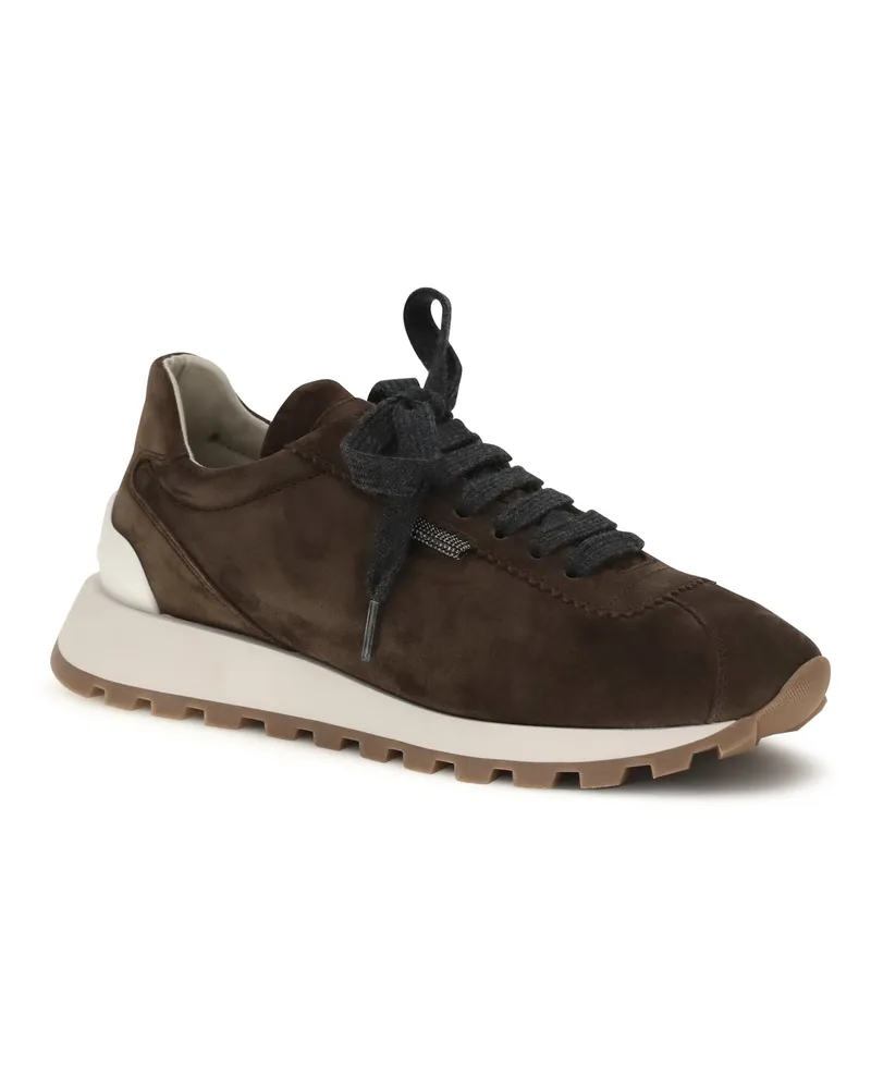 Brunello Cucinelli Women's Sneakers Runner Espresso Calf Leather Trainers Brown