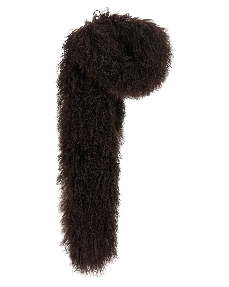 Yves Salomon Mongolian Sheepskin Shearling Scarf — Brown Brown