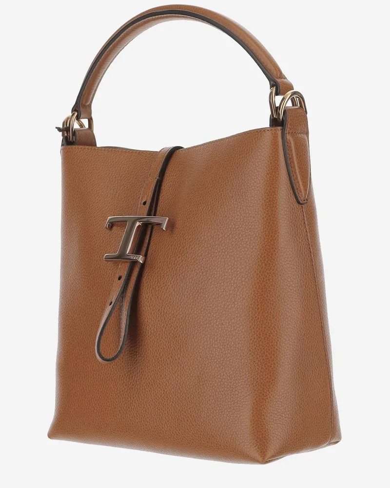TOD'S Women's Leather T Bucket Bag Brown Calf Shoulder Brown